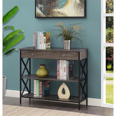Pemberly Row Contemporary One-Drawer Console Table in Gray Wood