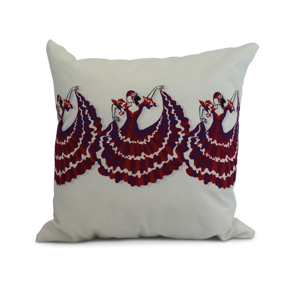 Simply Daisy, 16" x 16" 3 Cuban Dancers, Geometric Print Outdoor Pillow, Red