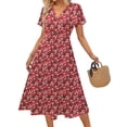 thumbnail image 3 of UVN Women Summer Dresses Short Sleeve V Neck A-Line Midi Dress Ladies Boho Beach Floral Print Sundress, 3 of 9