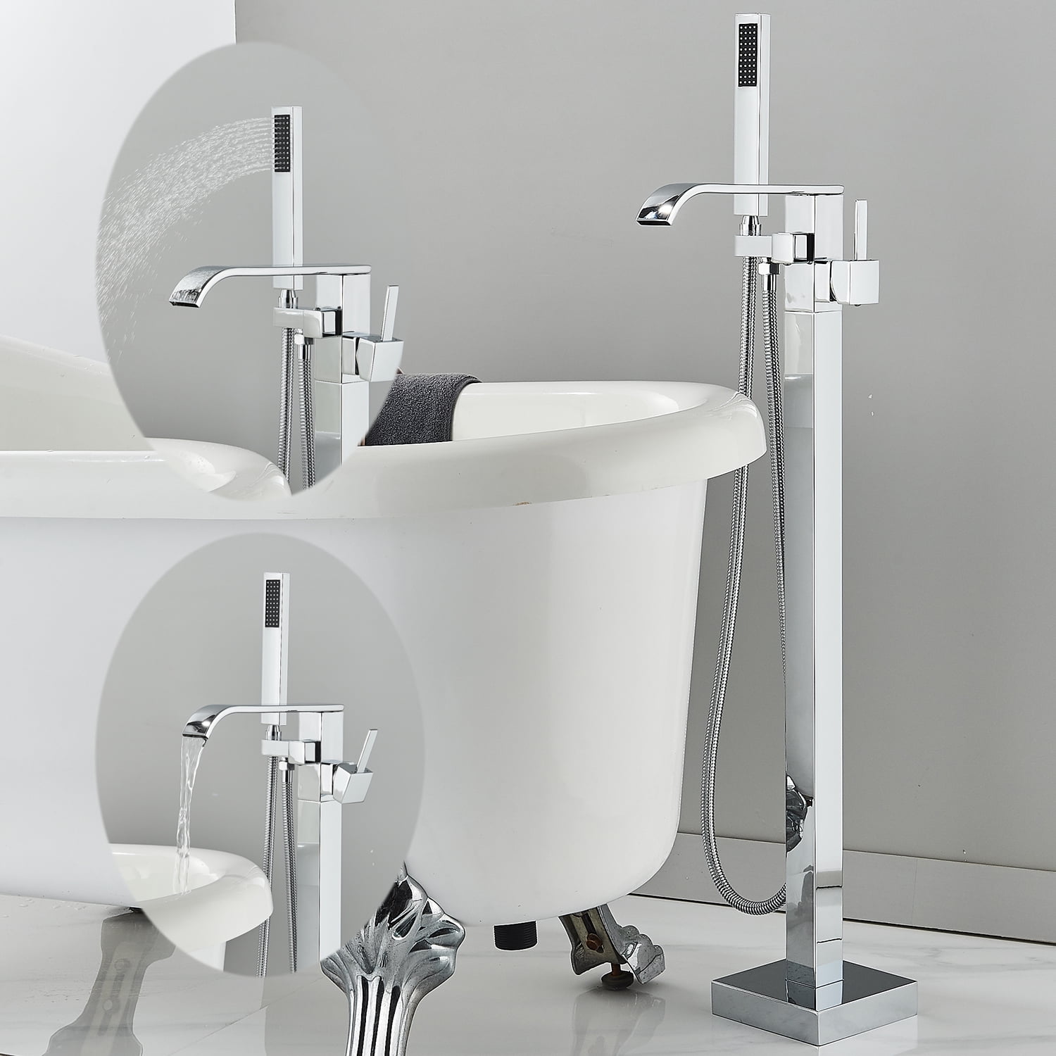 Zamery Freestanding Bathtub Shower Faucet Set Waterfall Bathroom Tub