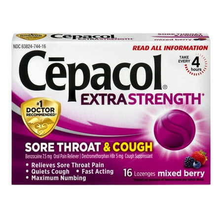 Cepacol Maximum Strength Throat and Cough Drop Lozenges, Mixed Berry, 16 Count