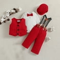 thumbnail image 4 of Godderr Four-Piece Infant Boy Formal Gentleman Clothes Outfit Baby Toddler Button down Bow-Tie Shirt Suit Vest Pants Hat Set with Detachable Suspenders, 4 of 9