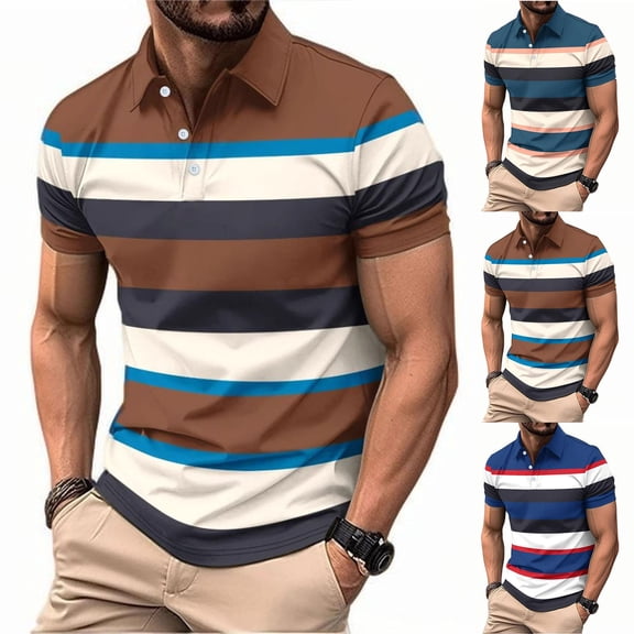 Goodtrade8 Mens Polo Shirts Short Sleeve Summer Pullover Collared Patchwork Casual Crew Neck T-Shirts for Men Classic