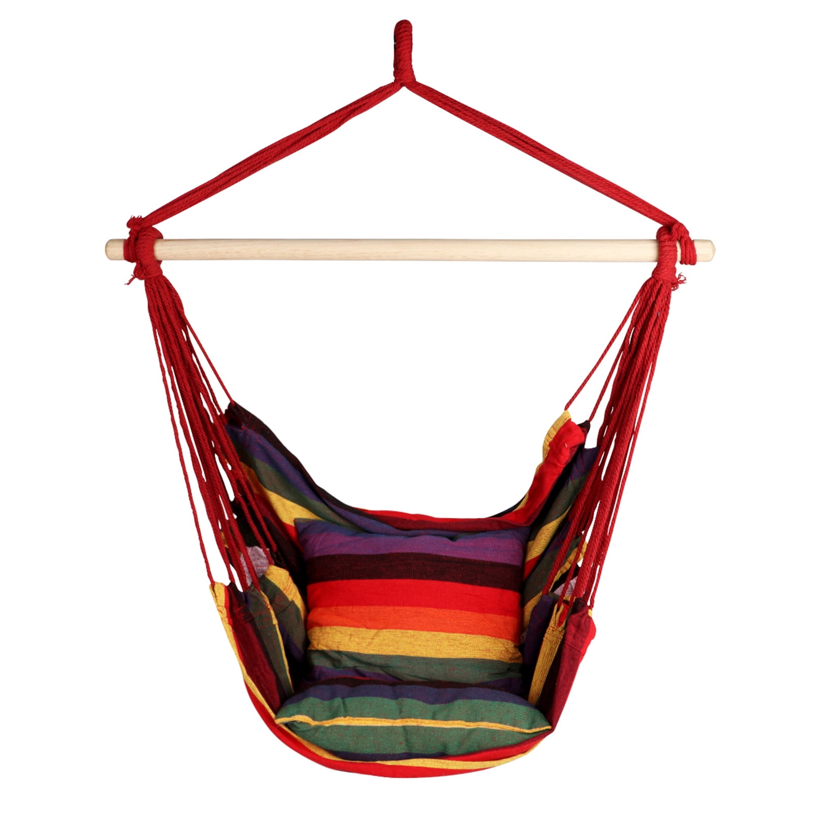 JOO LIFE Hanging Rope Hammock Chair Rainbow Hanging Swing Chair for Indoor and Outdoor- 2 Seat Cushions Included Max.265 LBs 