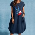 thumbnail image 2 of Vestido suelto informal de manga corta con bolsillo y cuello redondo con estampado del Día de la Independencia de algodón y lino de verano para mujer Fridja  qw3580, 2 of 4