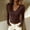 Coffee, variant on V Neck T Shirts for Women Long Sleeve Solid Color Elastic Spring Slim Fit Velvet Thread Top