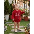 thumbnail image 4 of Cjfdfy Newborn Baby Girl Christmas Clothes Knit Ruffled Sweater Romper First Christmas Letter Bow Embroidery Bodysuits Infant Christmas Fall Winter Warm Clothes 0-12M, 4 of 9