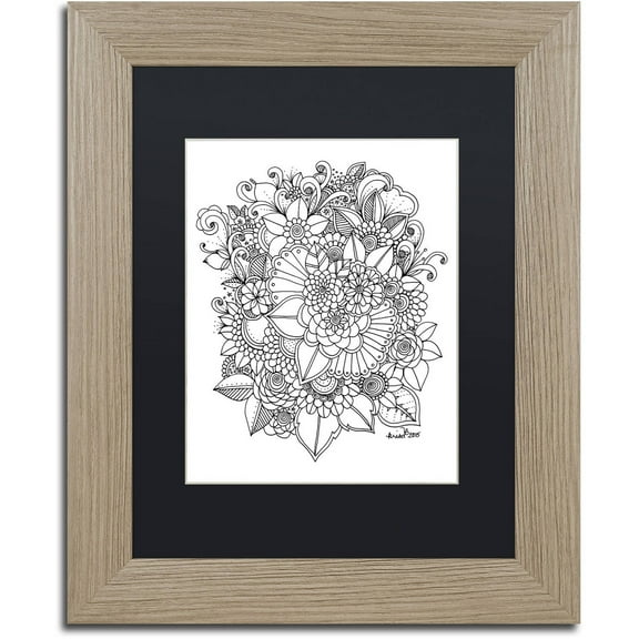 Trademark Fine Art "Zendoodle 7" Canvas Art by KCDoodleArt Black Matte, Birch Frame