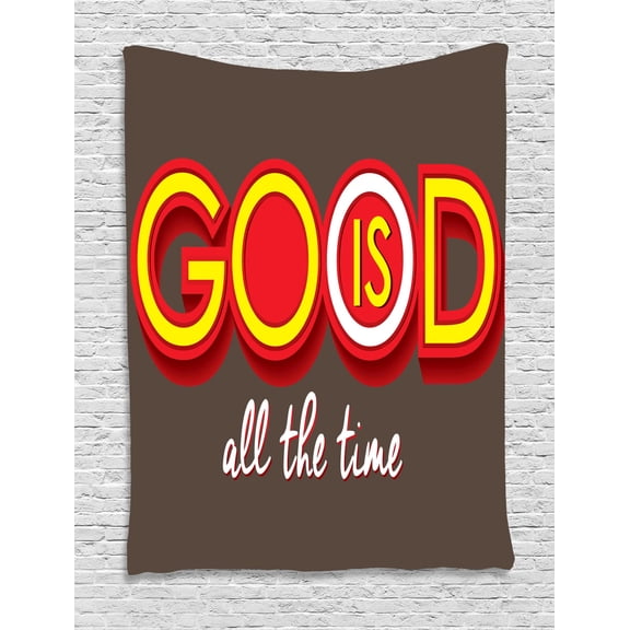 Saying Tapestry, Is All the Time Words Message Graphic Print, Wall Hanging for Bedroom Living Room Dorm Decor, 40W X 60L Inches, Taupe Vermilion Yellow and White, by Ambesonne