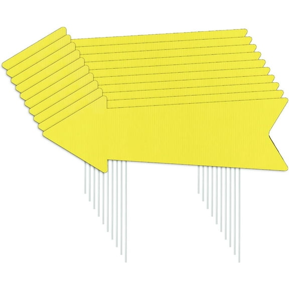 GIXUSIL 10Pcs Yellow Arrow Signs with Stakes 16 x 5 Inches,This Way Directional Arrow Yard Signs,Wedding Yard Signs, Birthday Party Signs