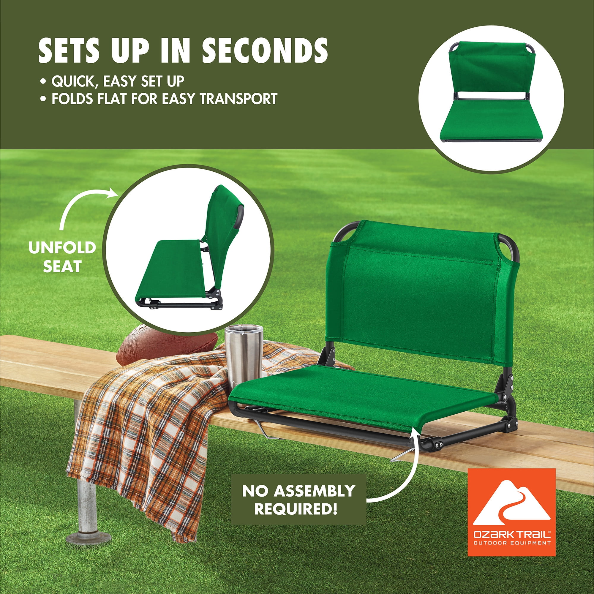 Ozark Trail Extra-Wide Bleacher Stadium Seat Bright Green