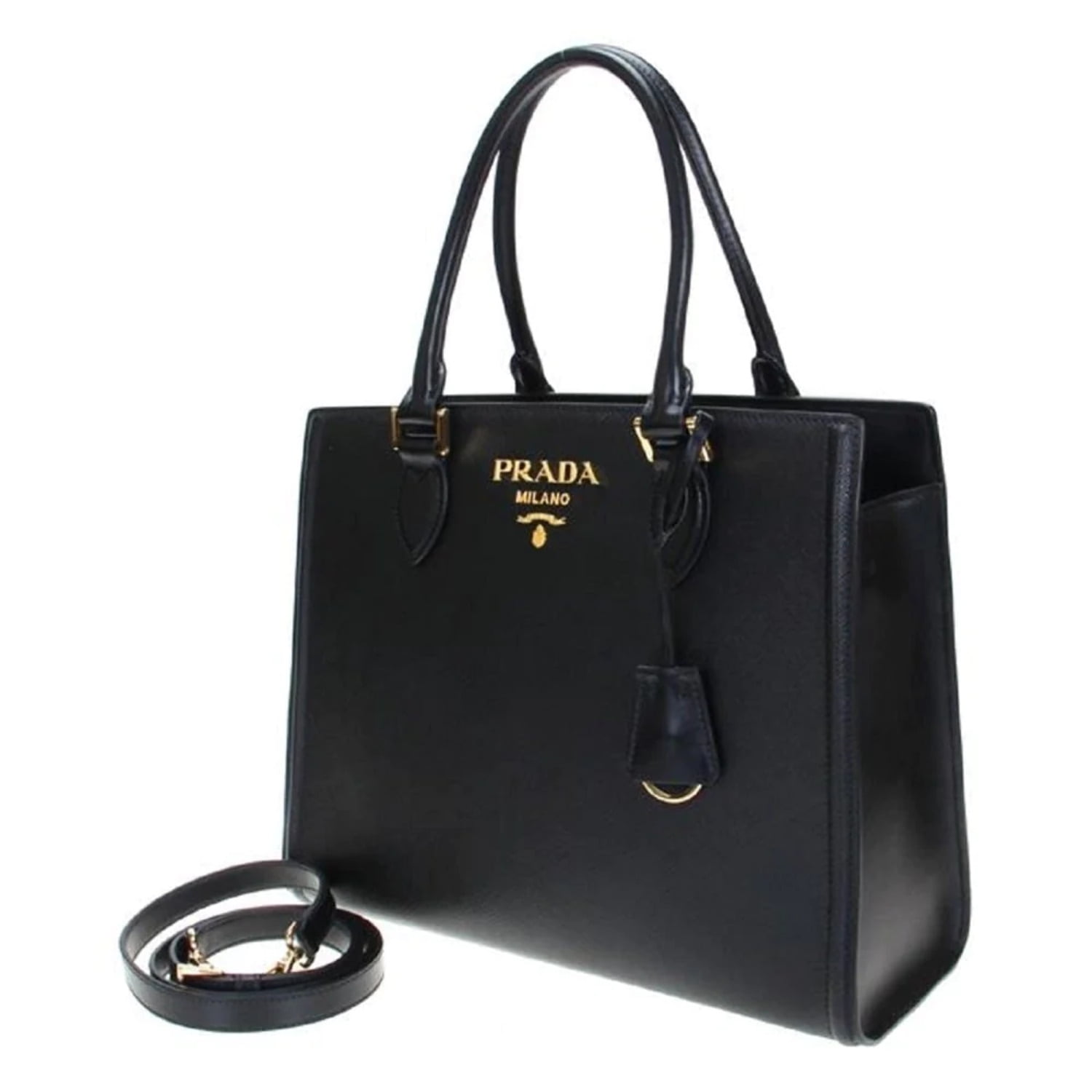 Prada Black Saffiano Lux Leather Small Promenade Bag BL0838