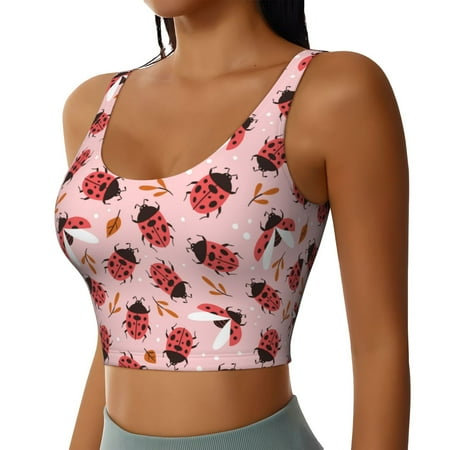 Picia Cute Ladybugs 1 Sports Bra for Women Padded Strappy Sports Bras Medium Support Yoga Bra with Removable Cups Running Yoga Bra-XX-Large