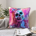 thumbnail image 6 of Fotbe Neon Skull With Milkshake Pattern Velvet Decorative Throw Pillow Covers with Elegant Piping, Soft Plush Cushion Cover for Sofa, Bed, Car, Office-16"x16", 6 of 8