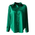thumbnail image 4 of MVRLSH Long Sleeve Shirts For Women Imitation Satin Long Sleeve V Neck Blouse Light Airy Casual For Spring Summer Autumn Travel Green S-Xxl, 4 of 5