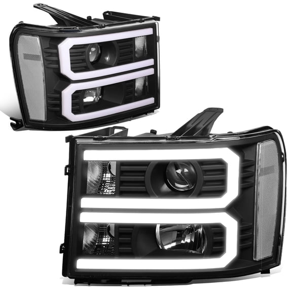 DNA Motoring For 07-14 GMC Sierra 1500 2500 3500 Dual 3D LED DRL Black Clear Projector Headlight Pair