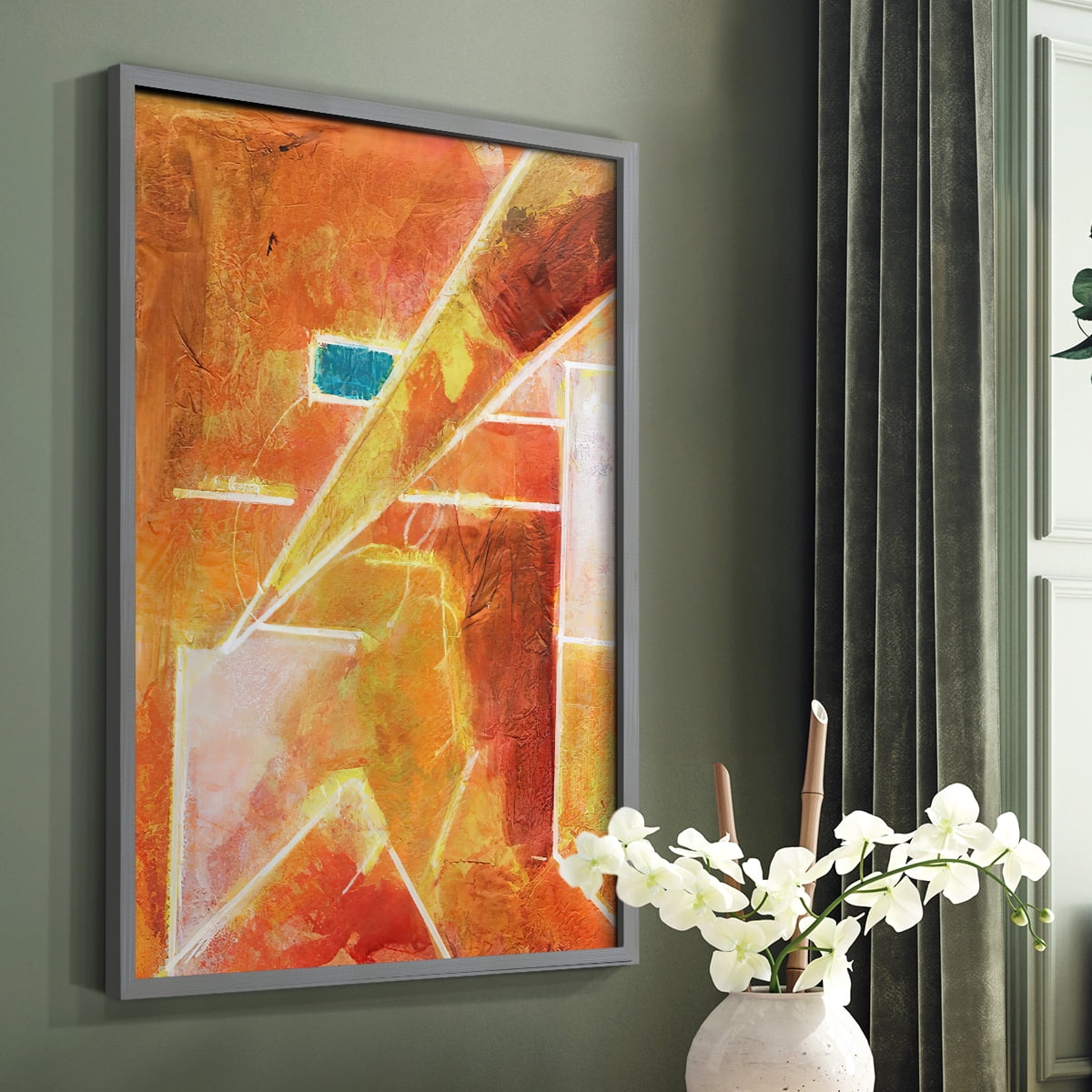 Primary Connection VI Framed Print in Gray Solid Wood Framed Print No Nail Hanging