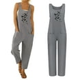 thumbnail image 2 of KOMOO Women Printed Loose Jumpsuit Pockets Waid Leg Jumpsuits U-Neck Sleeveless Overalls Plus Size, 2 of 9