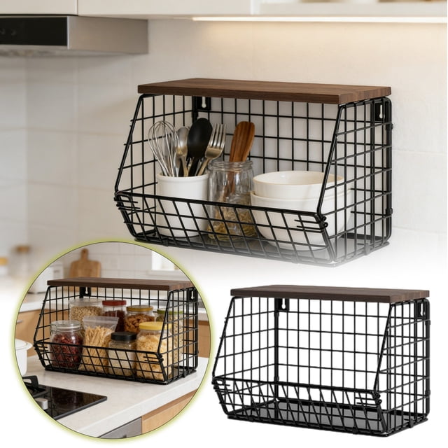Creatine Multifunctional Kitchen Storage Rack Stackable Wall Organizer For Fruits Vegetables And