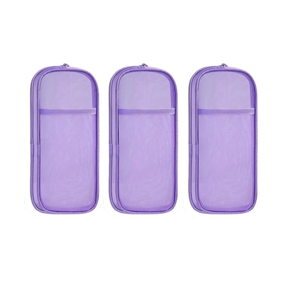 3Pcs Double Layer Pencil Case Clear Mesh Pen Case Large Capacity Pencil Pouches Pen Organizers Travel Makeup Brush Bag