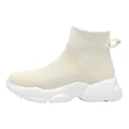 thumbnail image 4 of Kids Running Shoes Elastic Knit Boys Girls Sock Sneakers Comfy Arch Support Platform Walking Shoes Casual Slip on Tennis Shoes Beige 2 Big Kid, 4 of 4