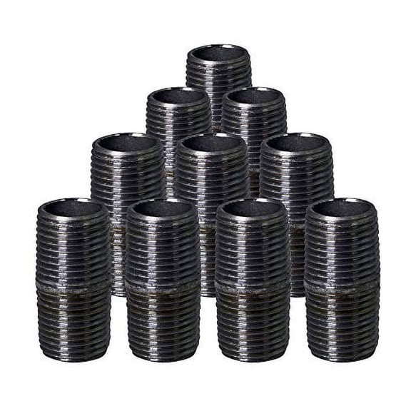 Supply Giant OQCM1200-10 1/2 Inch Black Half Inch Malleable Steel Pipes Nipples Fitting, 1/2" x 1" (Pack Of 10), 10 Count