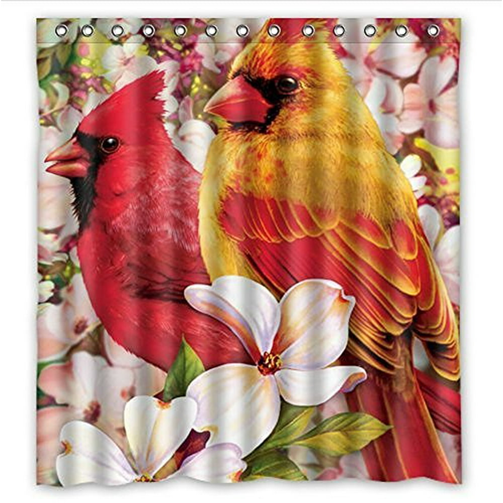 HelloDecor Classic Red Cardinal Bird Birds Art Shower Curtain Polyester Fabric Bathroom