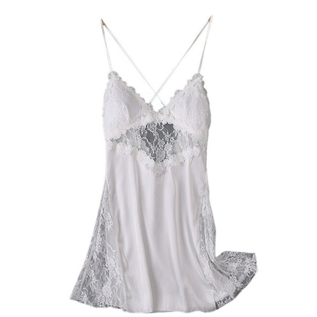 Gibobby Camisón de lencería sexy para mujer Día de San Valentín Camisón seda satinado acolchado con tirantes encaje sexy para mujer Ropa para el(Blanco,M)