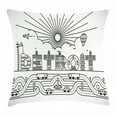 thumbnail image 1 of Detroit Decor Throw Pillow Cushion Cover, Detroit City Typography with Building Letters Transportation Air Balloon, Decorative Square Accent Pillow Case, 24 X 24 Inches, Black and White, by Ambesonne, 1 of 2