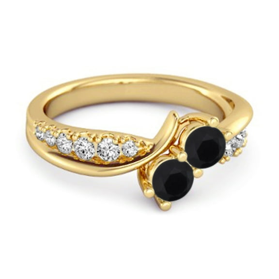 Round Black Spinel Two Stone Swirl 925 Sterling Silver Gold Vermeil Anniversary Women Valentines Day Gifts Ring