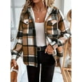 thumbnail image 5 of Womens Plaid Shacket Jacket Long Sleeve Fleece Hooded Jackets Fall Winter Warm Coat Khaki XL, 5 of 7