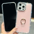 thumbnail image 2 of Designed for iPhone 16e Glitter Phone Case,Luxury Diamond Frame&Lens Ring,with 360°Rotation Diamond Ring Kickstand,Women Girls Shiny Shockproof Anti-fall Sturdy Phone Case,Light Pink, 2 of 11
