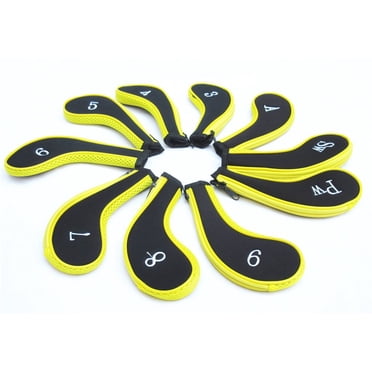 A99 Golf 10pcs/Set Yellow/Black H08 Number Print Iron Head Covers Headcover with Zipper Long Neck Zippered Neoprene Golf Cover Accessories