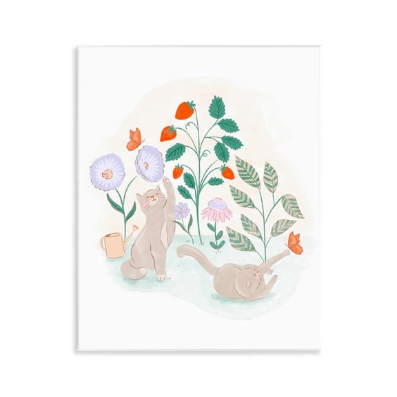 Stupell Industries Cats Playing in Garden Animals & Insects Painting Unframed Art Print Wall Art, 11 x 14