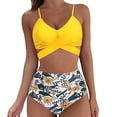 thumbnail image 3 of Conjunto de bikini para mujer, traje de baño de dos piezas, talle alto, cuello en V, frente torcido, correas espaguetis ajustables, traje de baño, 3 of 5
