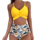 thumbnail image 3 of Conjuntos de bikini para mujer Traje de baño de dos piezas Cintura alta Cuello en V Torcido en la parte delantera Tirantes finos ajustables Traje de baño, 3 of 5