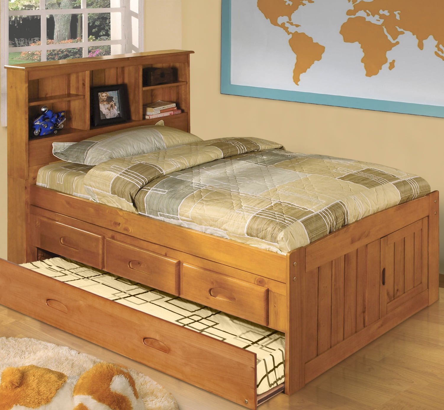 American Furniture Classics Solid Pine Twin Captains Bookcase Bed with