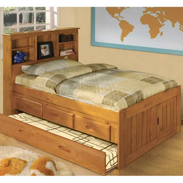 Solid Pine Twin Captains Bookcase Bed, Twin Bed With Bookcase And Trundle