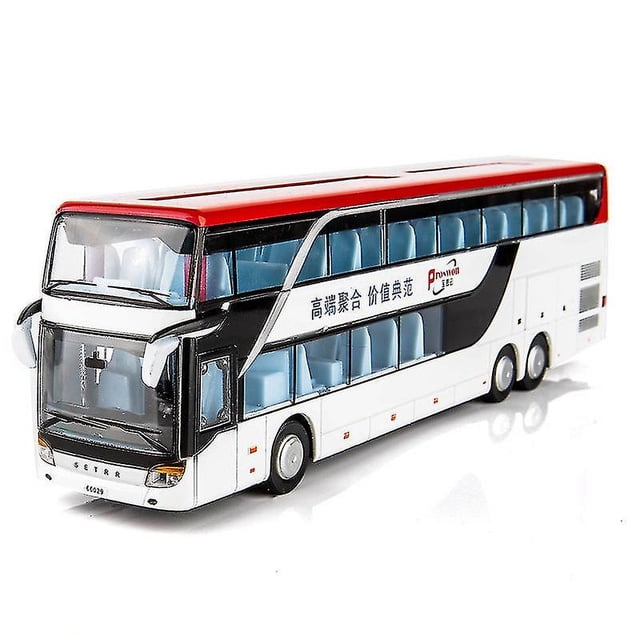 Mini autobús de dos pisos para niños, modelo de juguete con luz y música (blanco)