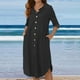 thumbnail image 2 of Vestido de manga larga con cuello en V sólido informal con botones de bolsillo para mujer a la moda Fridja  yut4805, 2 of 9
