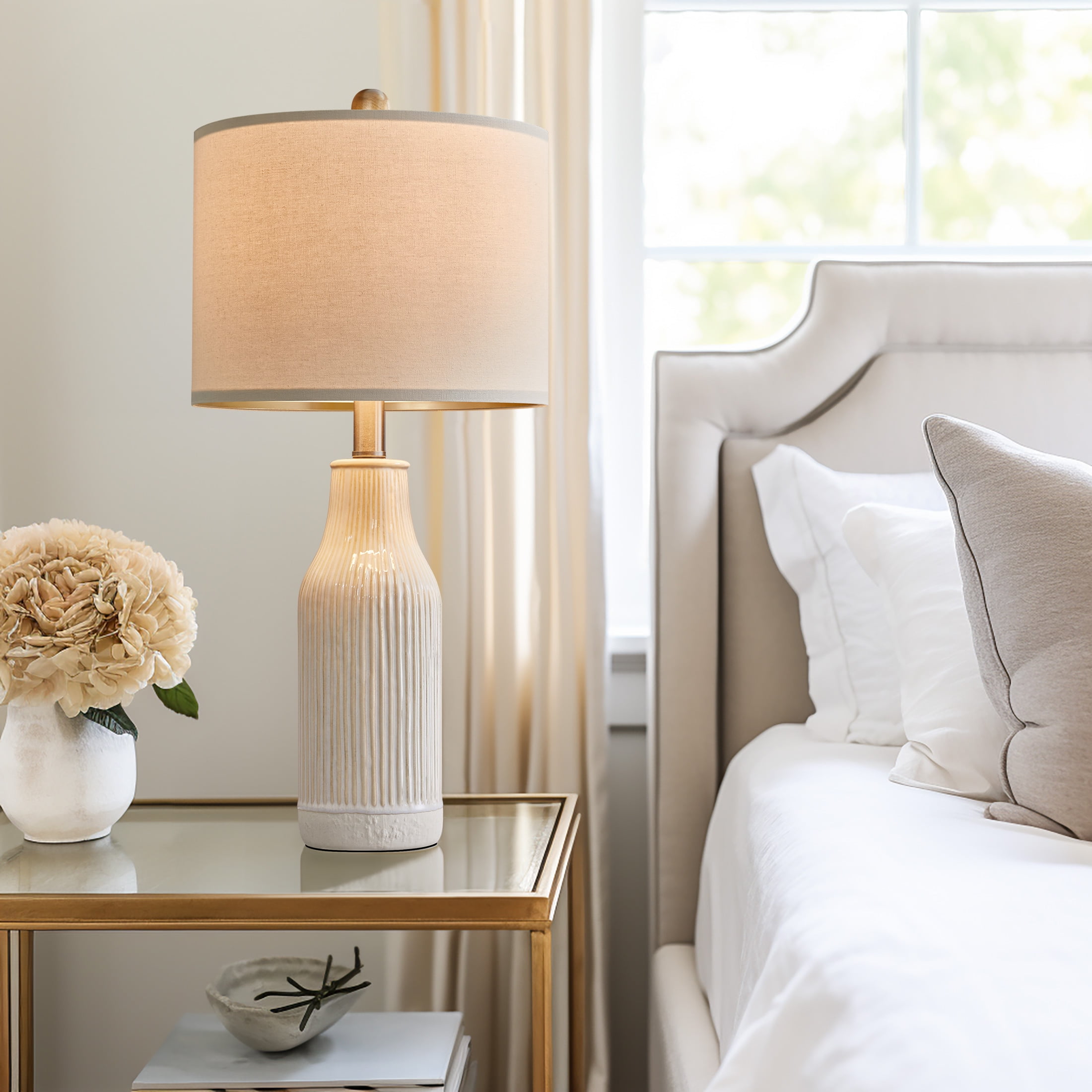 Yokila White Ceramic Table Lamps Set of 2 for Living Room Bedroom 23.25" Modern Bedside Nightstand Lamps