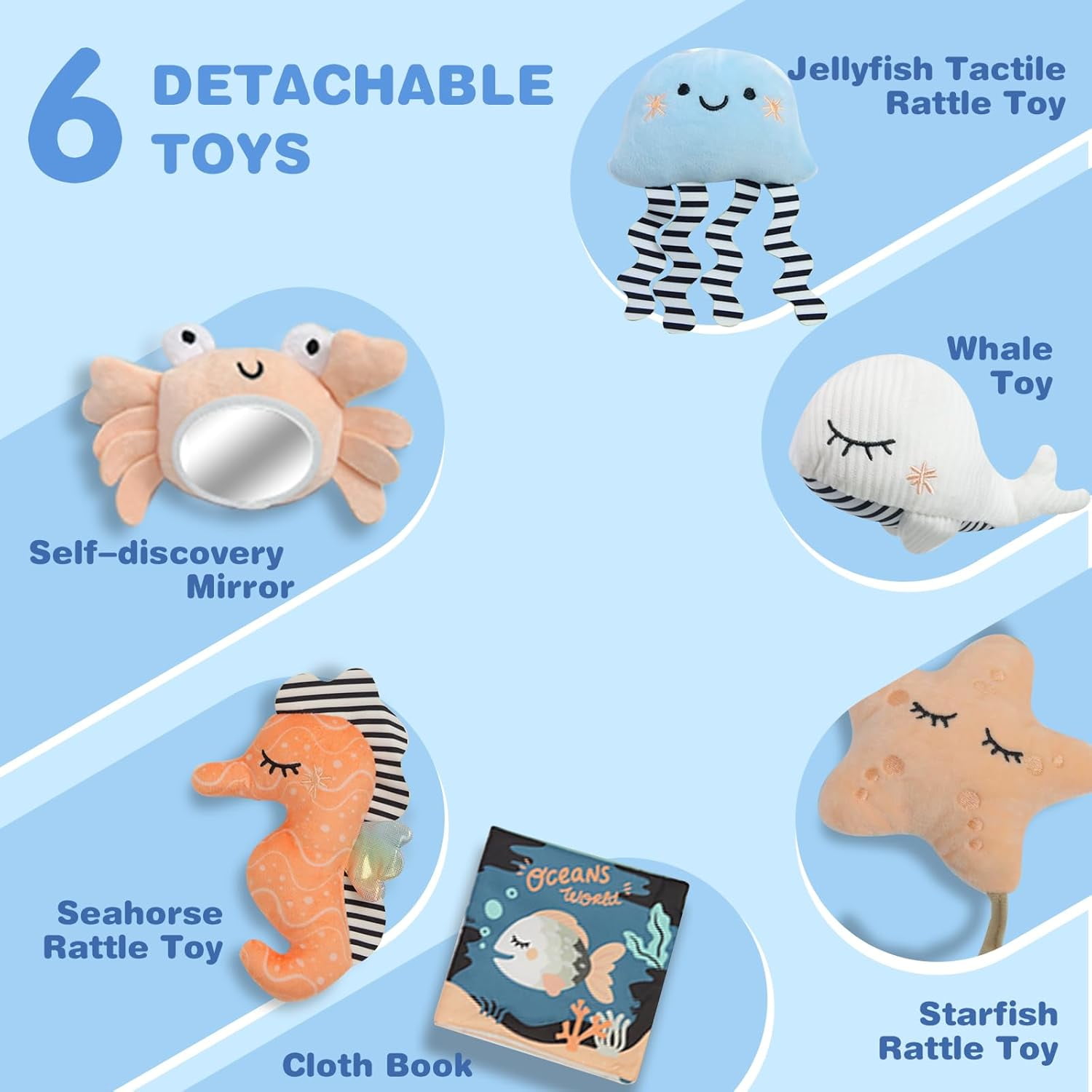 PRVAETU Baby Play Gym Mat, Oversize Tummy Time Activity Mat with 6 Detachable Toys for 3-18 Months Infant Sensory Exploration Skill Development,Beige