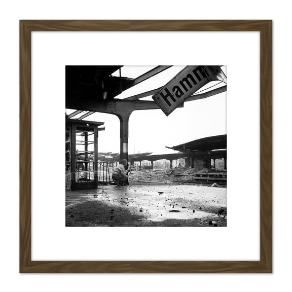 War WWII USA Soldier Ruins Railway Station Hamm Westfalen 1945 Photo 8X8 Inch Square Wooden Framed Wall Art Print Picture with Mount
