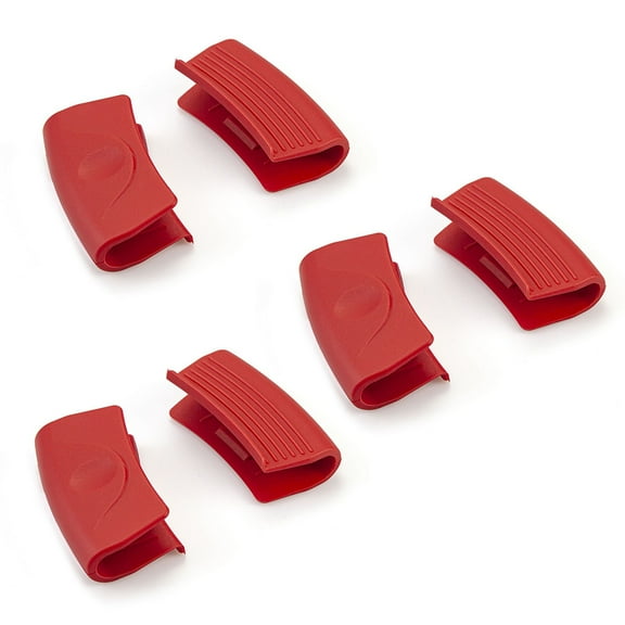 6Pcs Silicone Assist Handle Holder Hot Handle Holder Cast Iron Handle Cover Pot Grip Handle Sleeve for Enameled Griddles Casserole Frying Pans Oven Trays Cookware(Red)