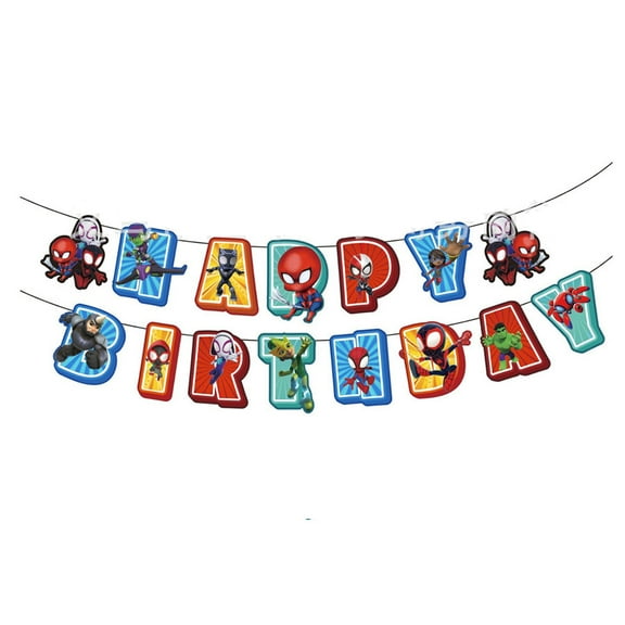 Spider Happy Birthday Banner Man Themed Party Signs for Boys Girls Birthday Party Indoor Decorations