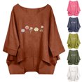 thumbnail image 1 of Neewe Womens Cotton Linen Tops Half Sleeve T Shirts Dressy Casual Round Neck Summer Clothes Outfits Blouses Loose Fit, 1 of 6