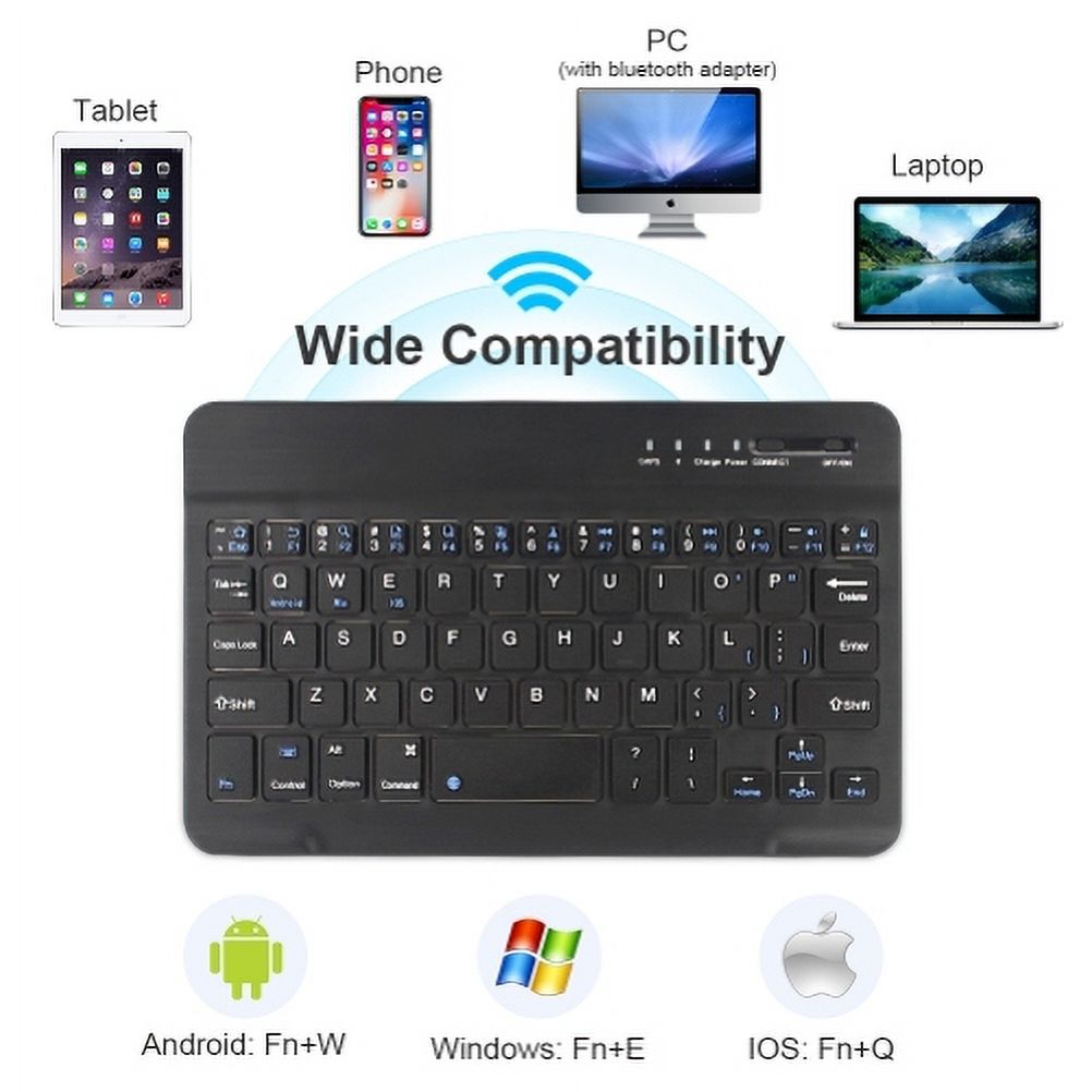 Ultra Slim Wireless Keyboard Rechargeable Portable Compact K1Z for Lenovo Moto Tab (10.1) - LG G5, K40 K7 K10, V20, G6, Q6, V30, K30, G Pad X8.3 F 8.0, V50 ThinQ 5G, V40 ThinQ, V35 ThinQ - image 5 of 6