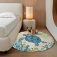 thumbnail image 3 of Round Area Rug 4ft,Summer Sea Turtle Washable Carpet Non-Slip Runner Accent Rugs Indoor Floor Mat for Bedroom Living Room Decor,Vintage Anchor Starfish on Letter, 3 of 9
