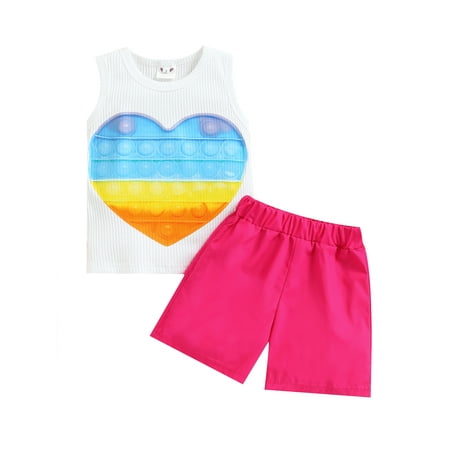 

Nokpsedcb Little Kids Girls Boys 2Pcs Summer Clothes Suits Sleeveless Ribbed Heart Print Tank Tops High Waist Shorts White 5-6 Years