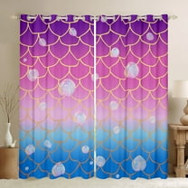 Manfei Cartoon Animal Mermaid Black Out Curtains,Fishtail Print Curtains Pack of 2 (42x63 Each),Blue Pink Gold Bedroom Curtains For Girls Kids,Super Cozy Room Decor
